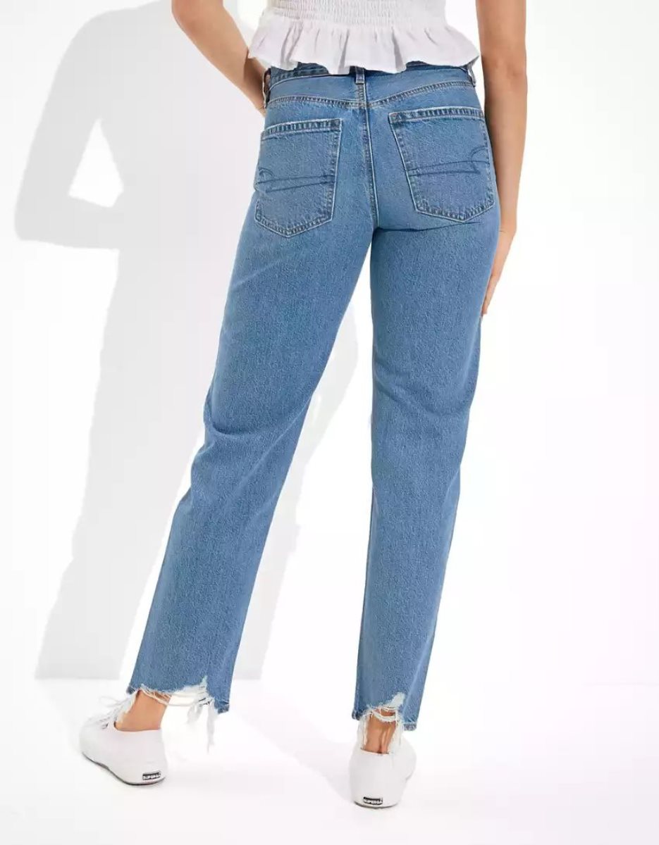 Jean American Eagle AE x The Redesign Ripped '90s Droit Bleu Femme | BNZ-18644518